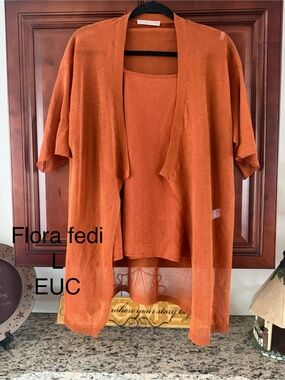 Flora Fedi Women's Orange Open-Front Sweater Cardigan Set
